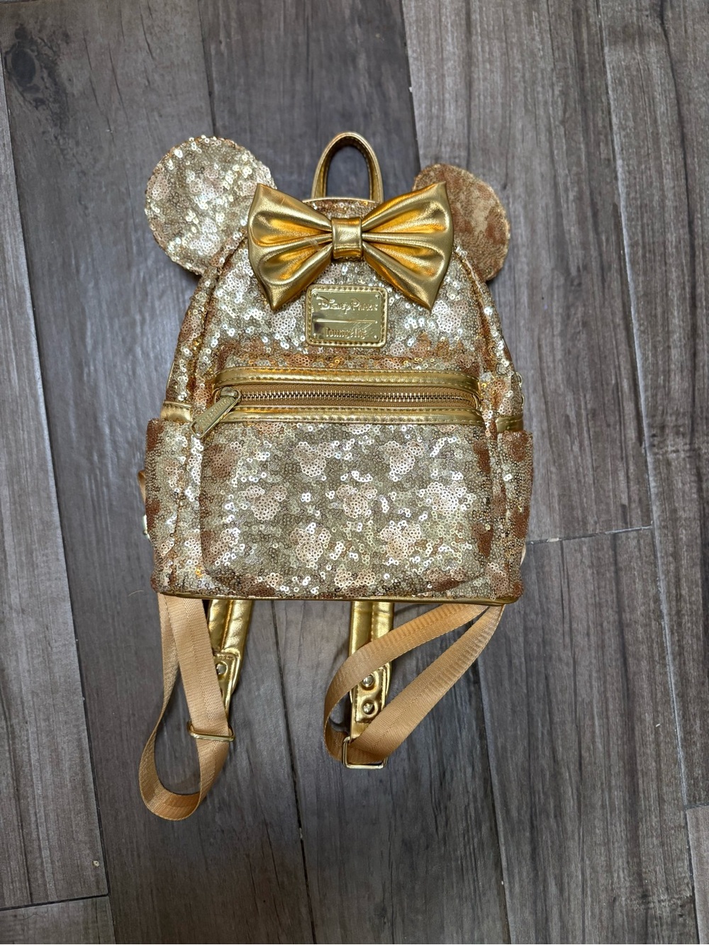 Disney Loungefly Gold Sequin Mini Backpack with Metallic Bow and Ears